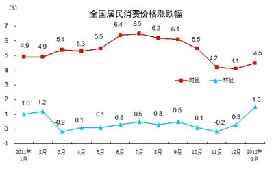 國家統(tǒng)計(jì)局：1月份CPI同比上漲4.5%