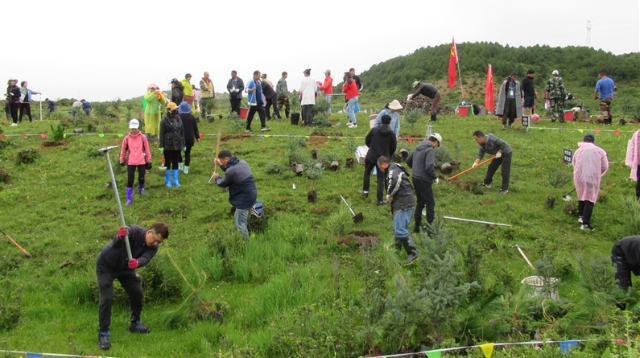 州級各部門干部職工到香格里拉市建塘鎮(zhèn)草坡地義務(wù)植樹